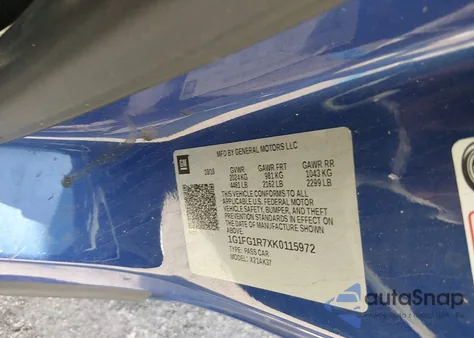 2019 Chevrolet Camaro 2Ss z USA, uszkodzony, nr VIN 1G1FG1R7XK0115972